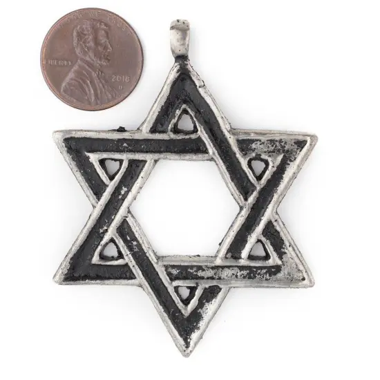 The Bead Chest Silver Star of David Pendant (48x62mm), Ethnic & Rustic Judaica Jewelry Supply {2}