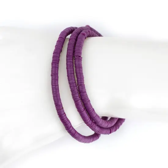 The Bead Chest Boho Stretch Bracelet, Plum Purple - Stackable African Vinyl Heishi, Unisex for Men & Women {4}
