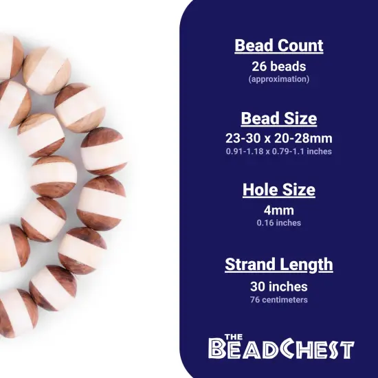 The Bead Chest Inlaid Wood and Bone Tanzanian Sphere Beads 24mm African Multicolor Round Large Hole 30 Inch Strand Handmade {4}