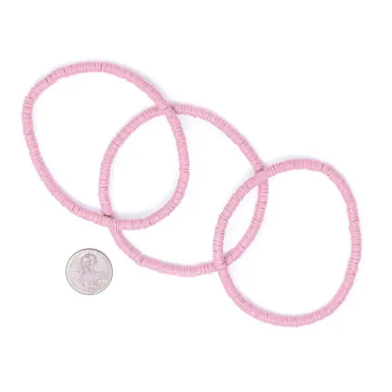 The Bead Chest Boho Stretch Bracelet, Pink - Stackable African Vinyl Heishi, Unisex for Men & Women {2}