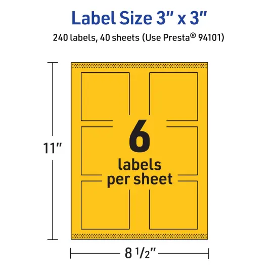 Avery Bright Yellow Paper Labels, 3" x 3" Square {5}