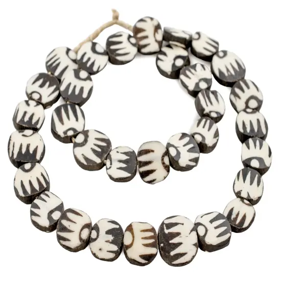 The Bead Chest Batik Bone Beads - Full Strand of Fair Trade African Beads (Circular, Peacock Design) {3}