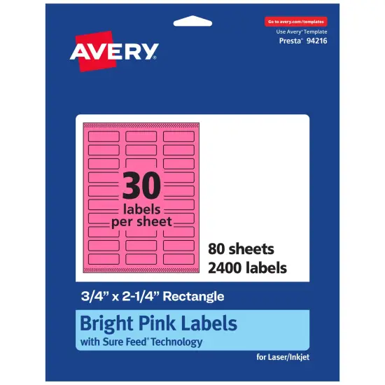 Avery Bright Pink Paper Labels, 0.75" x 2.25" Rectangle {1}