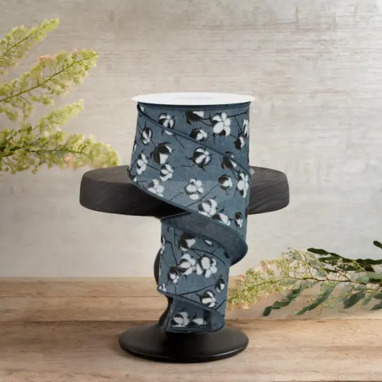 2.5" Cotton Pod Ribbon: Faded Denim & White (10 Yards) {2}