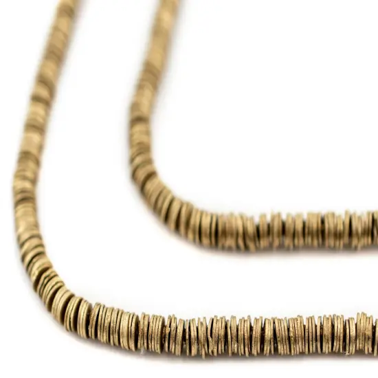 The Bead Chest Brass Flat Disk Heishi Beads (3mm), 24" Strand, Handmade for Jewelry Making & Crafts | Approximately 1320 Beads {1}