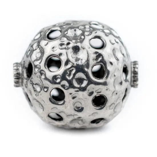 The Bead Chest Jumbo Hollow Hammered Silver Bead (34mm) {4}