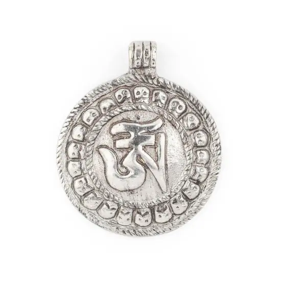 The Bead Chest Silver Circular Om Pendant (52x43mm) {1}