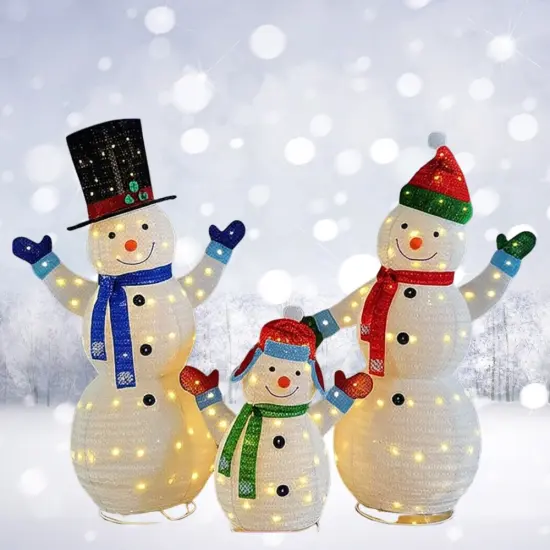 Adorable Plush Lantern Snowman Family Set with LED Holiday Lights 62" & 60" & 35"H {3}