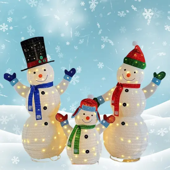Adorable Plush Lantern Snowman Family Set with LED Holiday Lights 62" & 60" & 35"H {1}