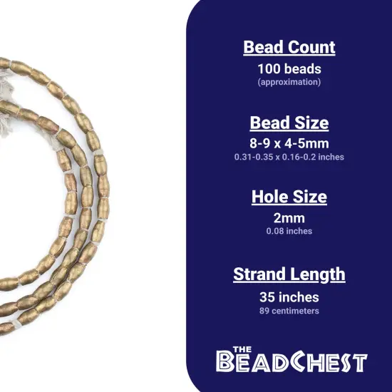 The Bead Chest Folded Brass Tube Ethiopian Beads 8x5mm African Oval Large Hole 35 Inch Strand Handmade {4}