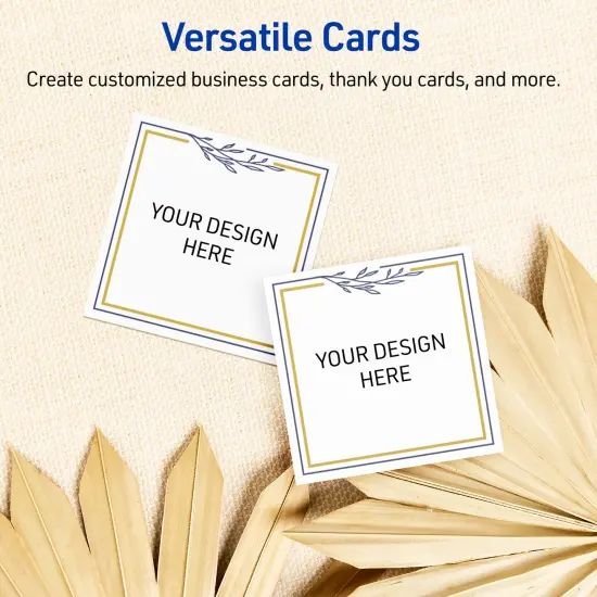 Avery Printable Square Cards, Gold & Navy Border with Florals, 2.5" x 2.5", Matte White Square Cards, Laser/Inkjet, 90ct, Great for Business Cards {6}