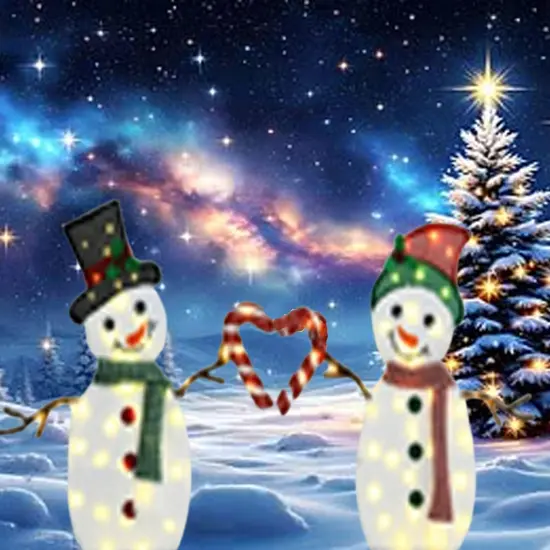 Set of Two Lighted Heart-Shaped Snowmen 30" & 32"H Christmas Decorations {4}