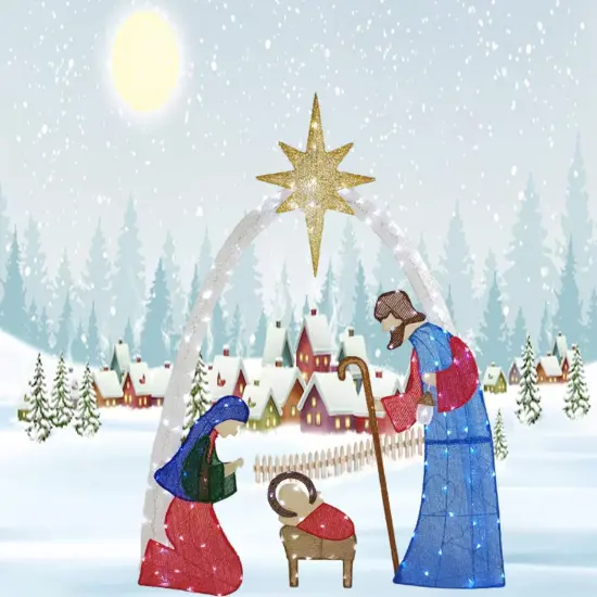 Elegant 54-Inch H Nativity Scene with 115 Cool White LED Christmas Lights {4}