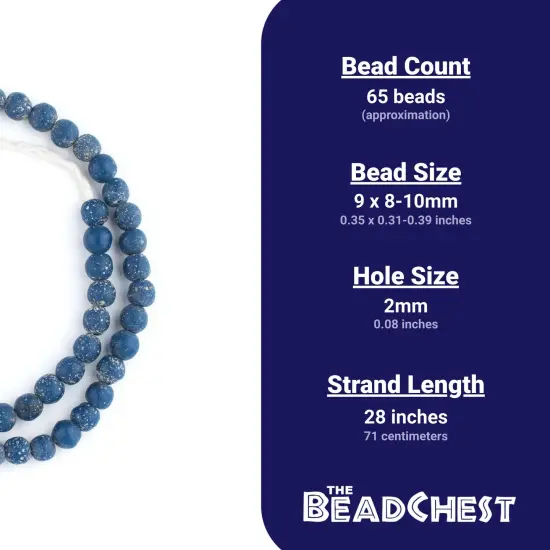 The Bead Chest Ancient-Style Java Glass Beads, Round Indonesian Handmade Fair Trade Etched Spacers for DIY Jewelry Making and Crafts (Blue) {4}