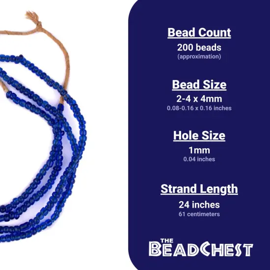 The Bead Chest Translucent Cobalt Blue Ghana Glass Seed Beads, Ghanaian Glass Beads {4}