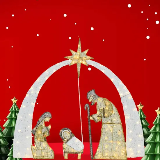 Nativity Scene 54 Inch, Pre-Lit Christ Birth Display with 115 Warm White LED Lights {5}