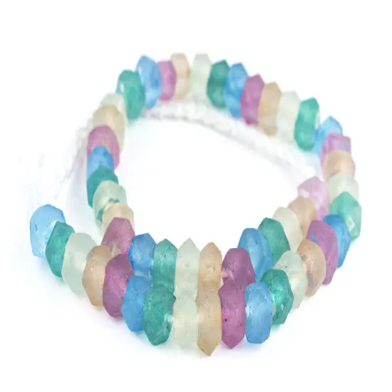 The Bead Chest Candy Mix Faceted Recycled Java Sea Glass Beads - Full Strand of Faceted Bottle Glass Beads | Approximately 48 Beads {3}