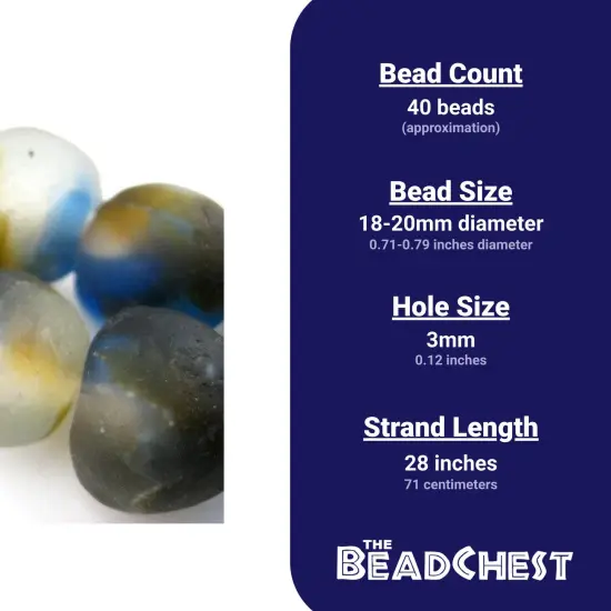 The Bead Chest African Recycled Glass Beads &ndash; Handmade in Ghana &ndash; Blue Brown Swirl 18mm Strand for Jewelry Making, Crafts, and Home Decor I Approximately 40 Beads {3}