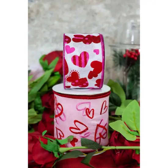 2.5" Tossed Hearts Ribbon: White (10 Yards) {3}