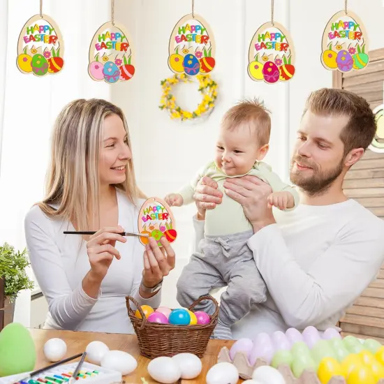 Wooden Easter Ornaments to Paint Spring Decoration Happy Easter Cutouts Unfinished 24PCS 3.5 inches, DIY Blank Unfinished Christmas Tree Wood Discs Ornament for Home Crafts Hanging {6}