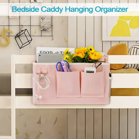 Bedside Caddy/Bedside Storage Bag Hanging Organizer for Bunk and Hospital Beds,Dorm Rooms Bed Rails,Can be Placed Glasses,Books,Mobile Phones,Keys (Light Pink) {5}