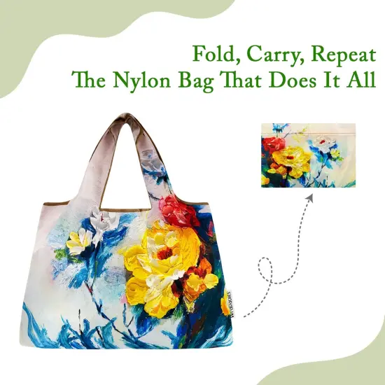 Wrapables Large Foldable Oil Painting Nylon Reusable Grocery Bag, Spring {4}