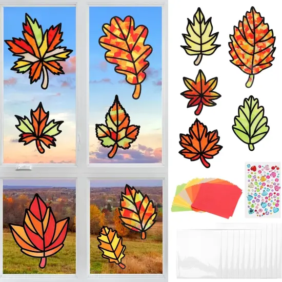 12 Pack Maple Leaf Craft for Kids Make You Fall Own Stained Glass {1}