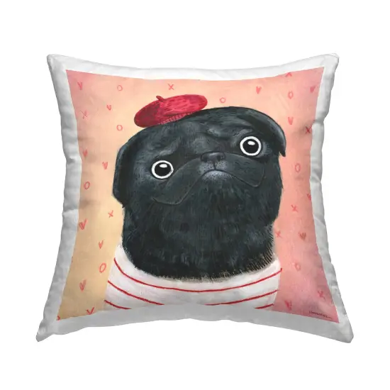 Happy Pug In Paris Decorative Printed Throw Pillow Design by Leeza Hernandez, 18 x 7 x 18 {1}