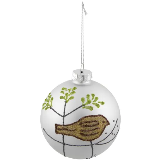 Northlight Glitter Bird Christmas Glass Ball Ornaments - 4" (100mm) - White and Gold - Set of 4 {6}