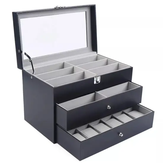 3 Layers Watch Box Jewelry Case 24 Slots Leather Display Storage Box Lockable {2}