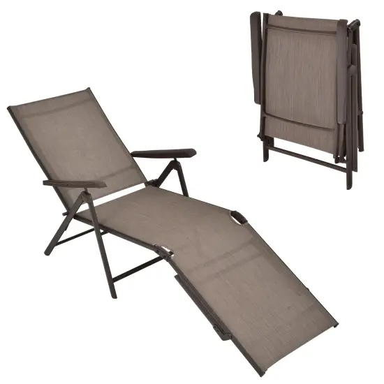 Patio Foldable Chaise Lounge Chair with Backrest and Footrest Grey {9}