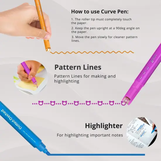 Simply Genius Cool Markers & Pattern Pens - Cute Stuff for School - Set of 10 with 5 Designs - Curve Highlighter Pen Set for Girls and Boys - Great Gift Idea - Fun Pens for Art & Scrapbook Supplies {3}