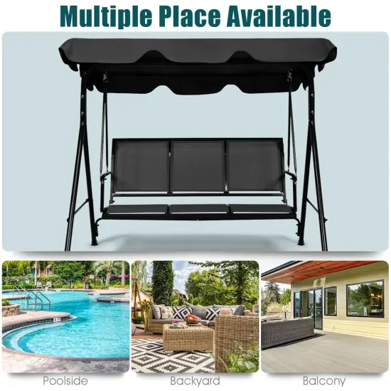 3 Person Patio Swing with Polyester Angle Adjustable Canopy Black {6}