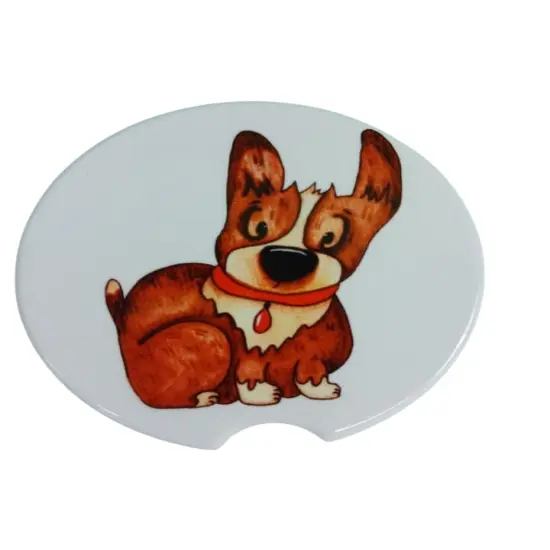 Cartoon Corgi Ceramic Car Coaster Set 2.56" (2 Pack) {1}