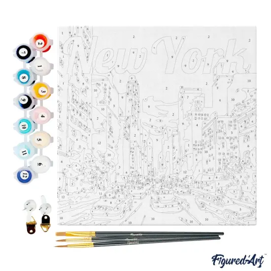 Figured'Art Mini Paint by Numbers Kit for Adults with Frame Travel Poster New York City Small format 8"x8" - Craft Art Painting DIY Canvas Already Stretched on a Wooden Frame {4}