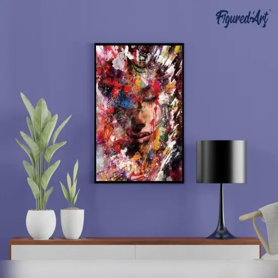 Figured'Art Paint by Numbers Kit for Adults Abstract Female Face 16"x20" - Craft Art Painting Rolled Canvas with DIY wooden frame {4}