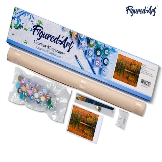 Figured'Art Paint by Numbers Kit for Adults Lake Reflection in Autumn 16"x20" - Craft Art Painting DIY Kit Rolled Canvas without frame {5}