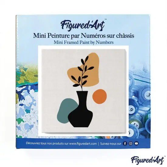 Figured'Art Mini Paint by Numbers Kit for Adults with Frame Abstract Plant Pot Set 1 of 3 Small format 8"x8" - Craft Art Painting DIY Canvas Already Stretched on a Wooden Frame {3}