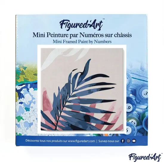 Figured'Art Mini Paint by Numbers Kit for Adults with Frame Abstact Palm Leaves Small format 8"x8" - Craft Art Painting DIY Canvas Already Stretched on a Wooden Frame {3}