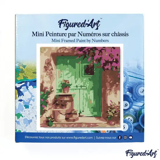 Figured'Art Mini Paint by Numbers Kit for Adults with Frame Green Door Small format 8"x8" - Craft Art Painting DIY Canvas Already Stretched on a Wooden Frame {3}