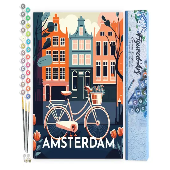 Figured'Art Paint by Numbers for Adults Travel Poster Amsterdam 16"x20" - Craft Art Painting DIY Kit Rolled Canvas without frame {1}