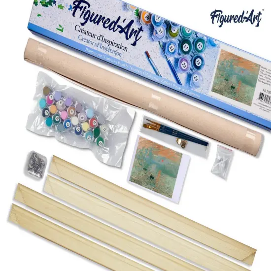 Figured'Art Paint by Numbers Kit for Adults Monet Sunrise 16"x20" - Craft Art Painting Rolled Canvas with DIY wooden frame {5}
