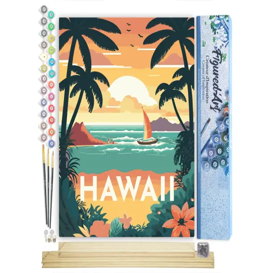 Figured'Art Paint by Numbers for Adults Travel Poster Hawaii 16"x20" - Craft Art Painting Rolled Canvas with DIY wooden frame {1}