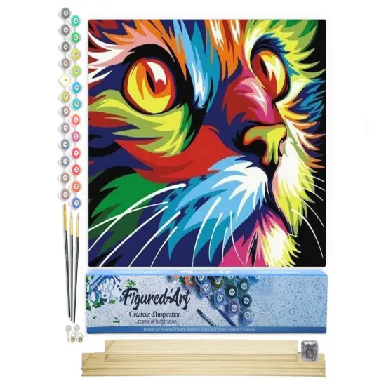 Figured'Art Paint by Numbers Kit for Adults Feline Pop Art 16"x20" - Craft Art Painting Rolled Canvas with DIY wooden frame {1}