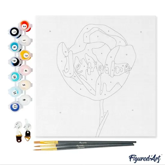 Figured'Art Mini Paint by Numbers Kit for Adults with Frame Je T'aime Small format 8"x8" - Craft Art Painting DIY Canvas Already Stretched on a Wooden Frame {4}