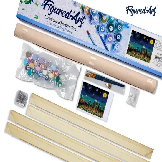 Figured'Art Paint by Numbers Kit for Adults Starry Night with Animals 16"x20" - Craft Art Painting Rolled Canvas with DIY wooden frame {5}