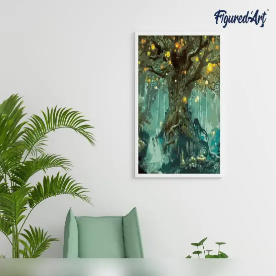 Figured'Art Paint by Numbers for Adults with Frame Fairy tree 16"x20" - Craft Art Painting DIY Kit Canvas Already Stretched on a Wooden Frame {4}