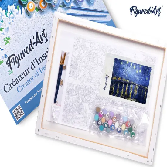 Figured'Art Paint by Numbers for Adults with Frame Van Gogh Starry Night over the Rhone 16"x20" - Craft Art Painting DIY Kit Canvas Already Stretched on a Wooden Frame {5}