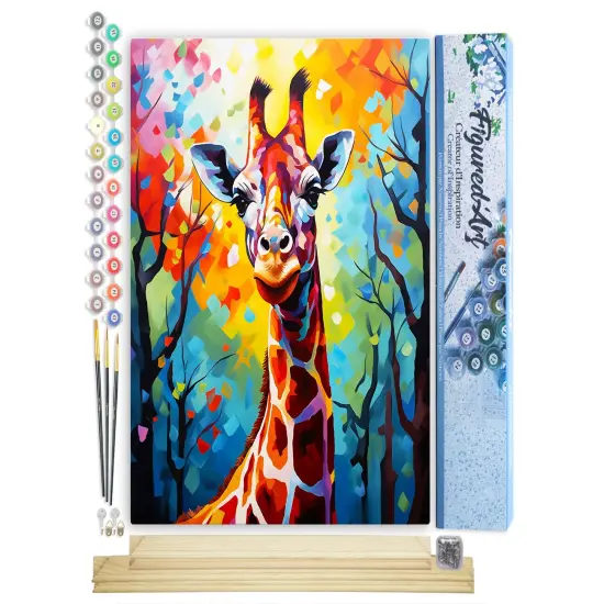Figured'Art Paint by Number for Adults Colorful Abstract Giraffe 16"x20" - Craft Art Painting Rolled Canvas with DIY Wooden Frame {1}