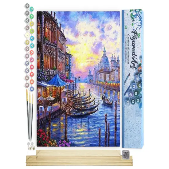 Figured'Art Paint by Numbers Kit for Adults The Grand Canal of Venice 16"x20" - Craft Art Painting Rolled Canvas with DIY wooden frame {1}